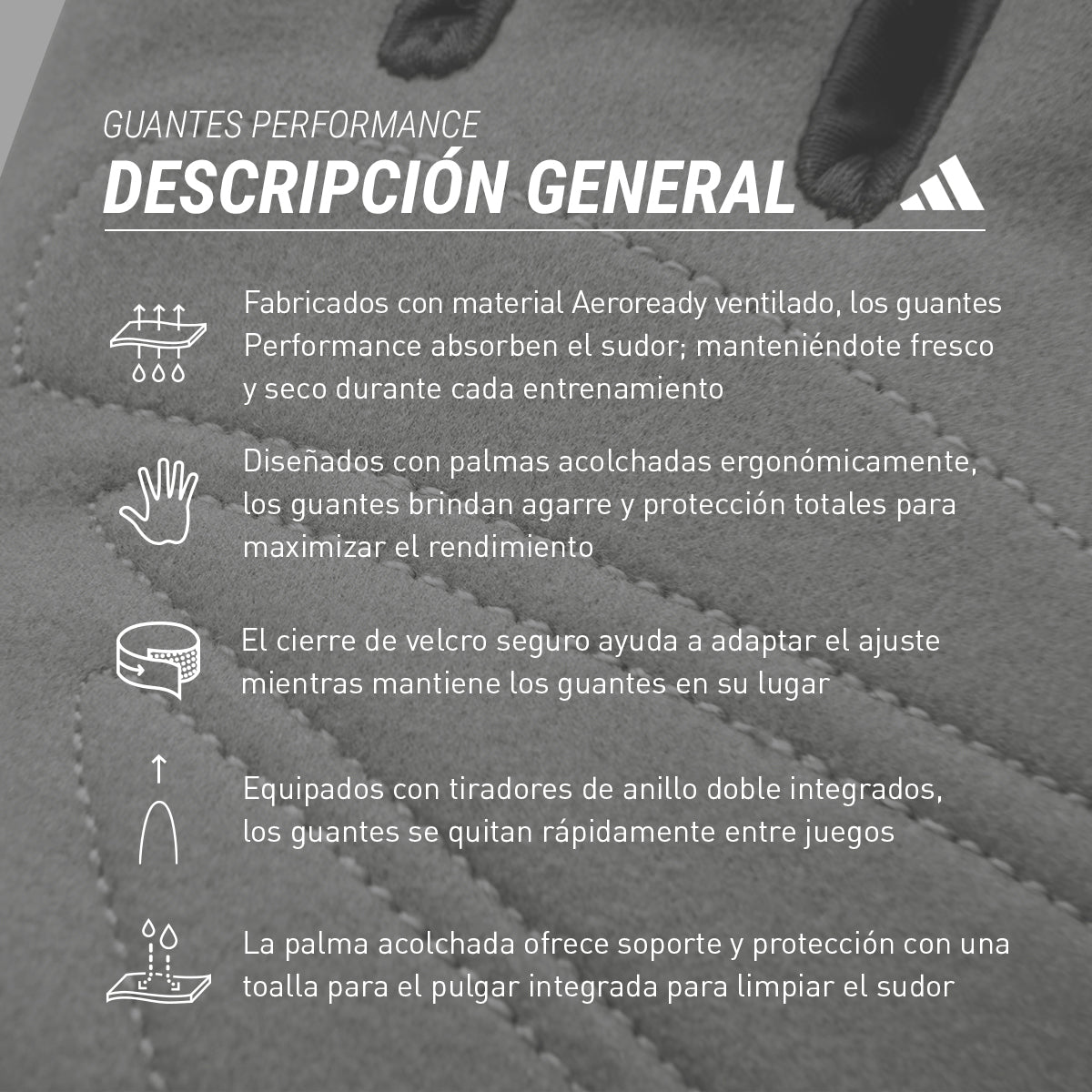 Adidas Guantes Performance para Mujer Color Gris